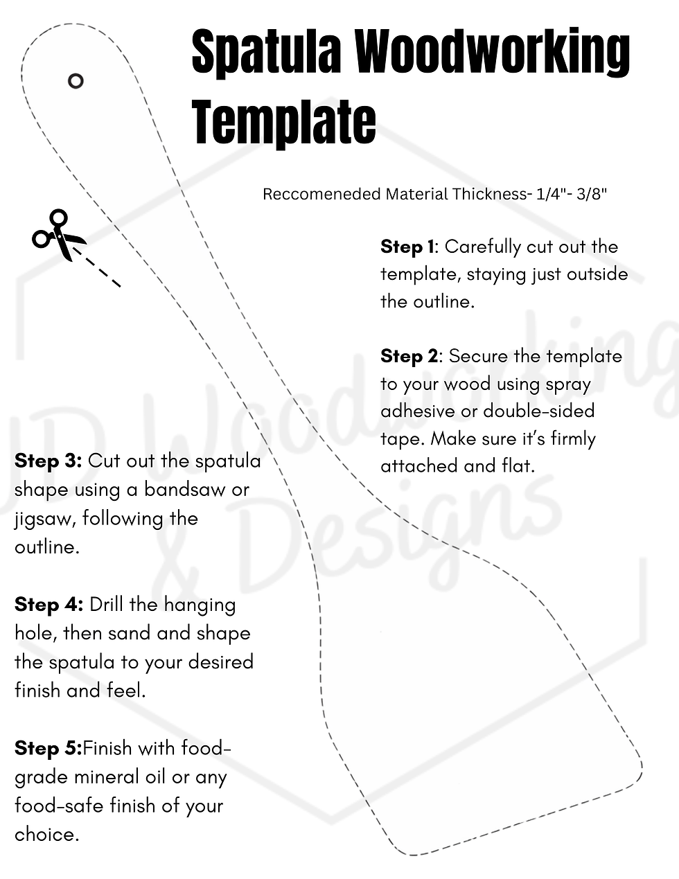 Thumbnail: Printable Wooden Spatula Woodworking Template PDF preview - product photo 3
