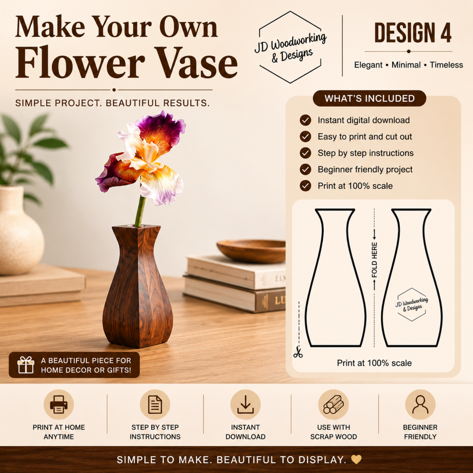 Printable Vase Template 4 PDF woodworking template preview