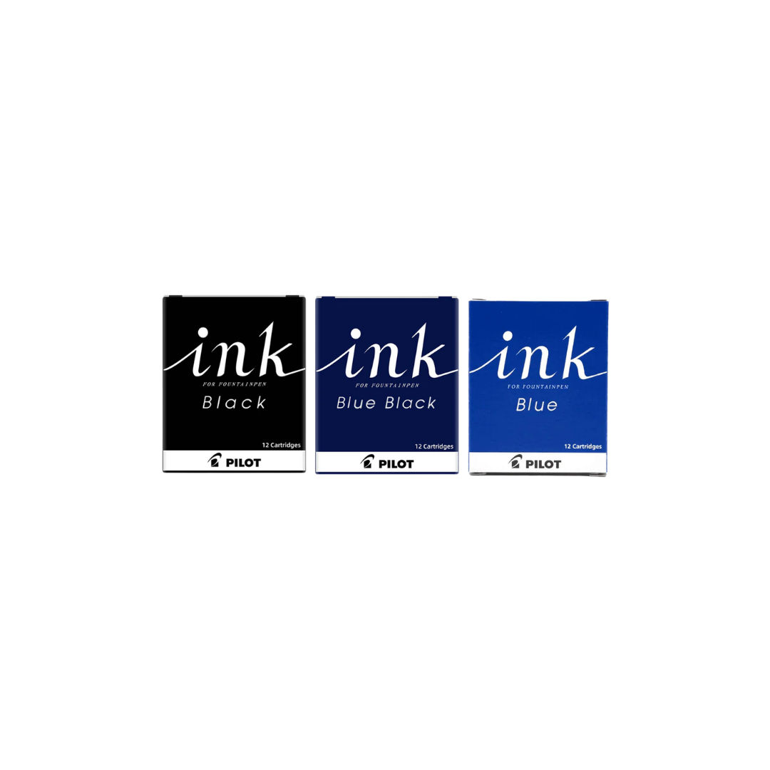 Pilot Fountain Pen Ink Cartridges 12 Pack – Black, Blue Black, Blue