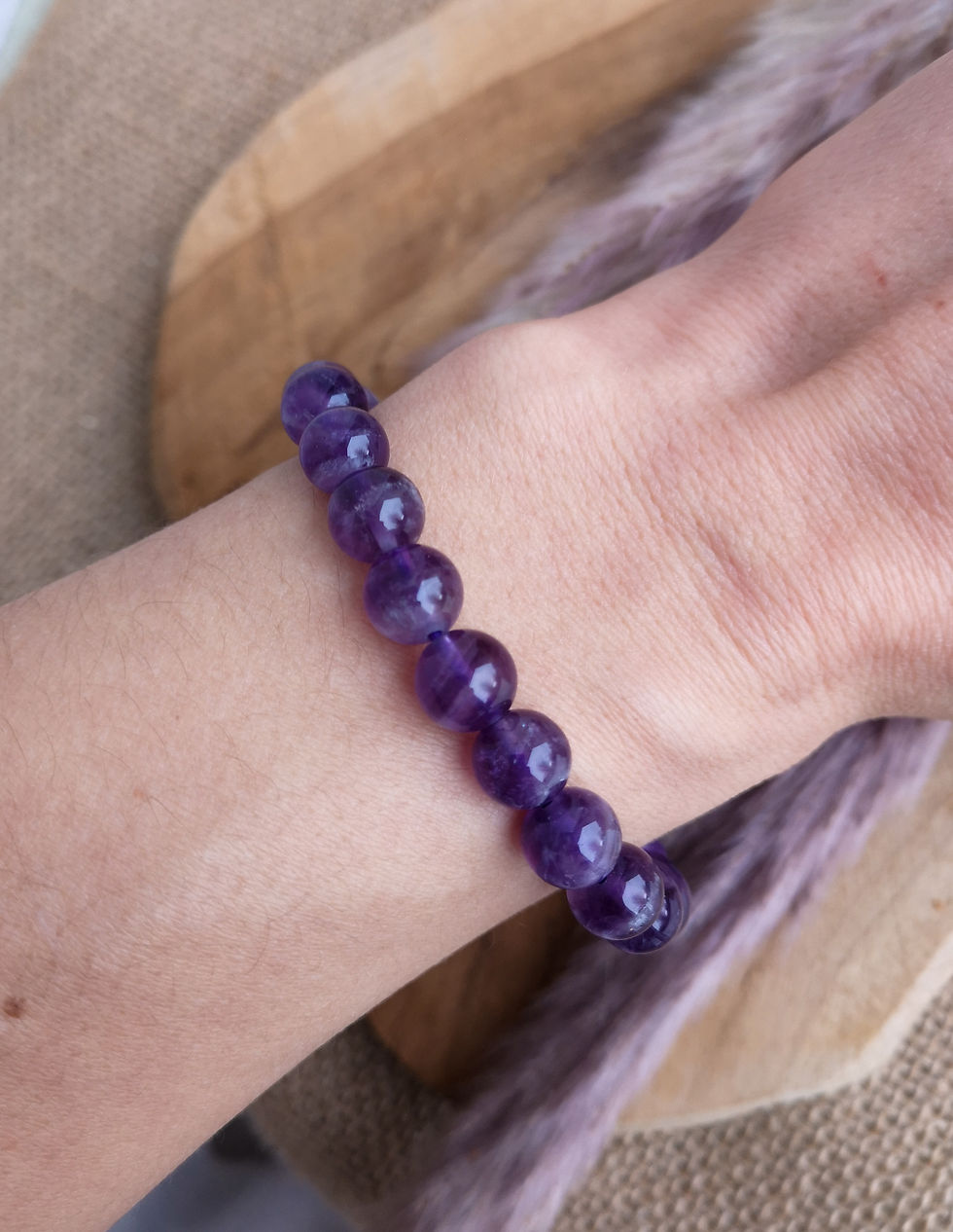 Miniature : Améthyste rubanée - Bracelet boule 8mm