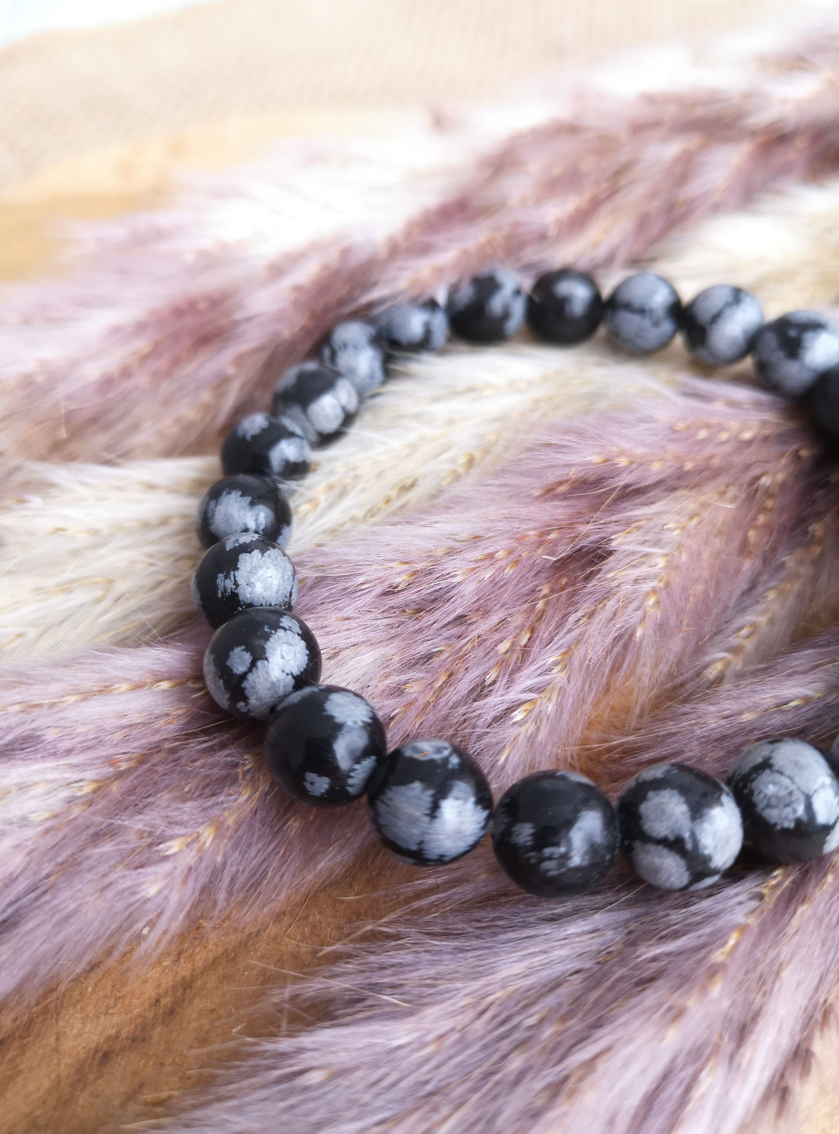 Obsidienne flocon de neige - Bracelet boule 8mm