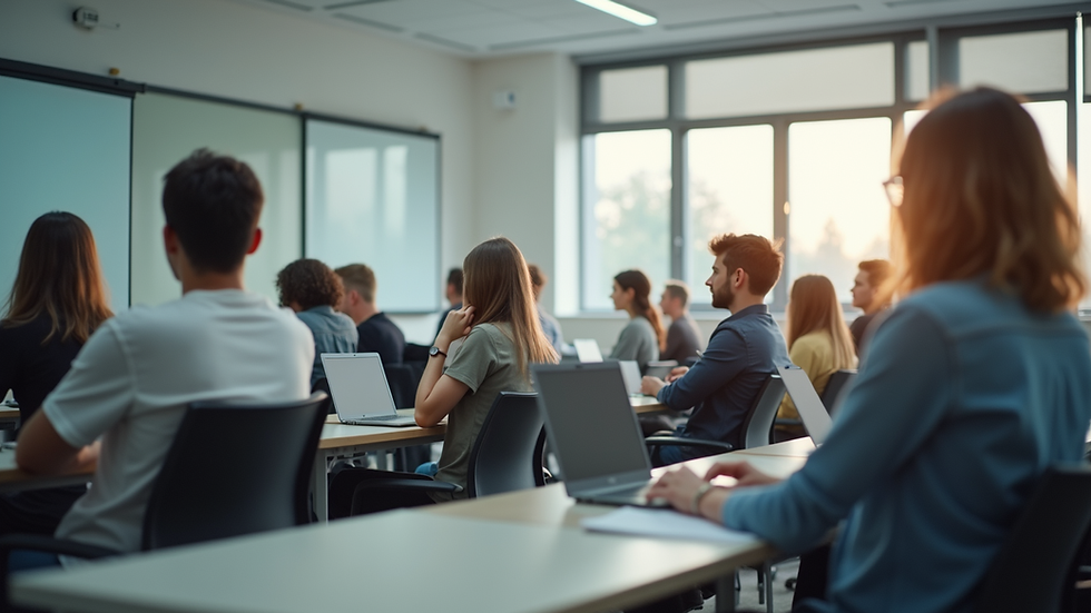 Eye-level view of a modern classroom with students engaged in a career workshop