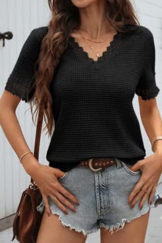 Thumbnail: V-Neck Lace Detailed SS Top