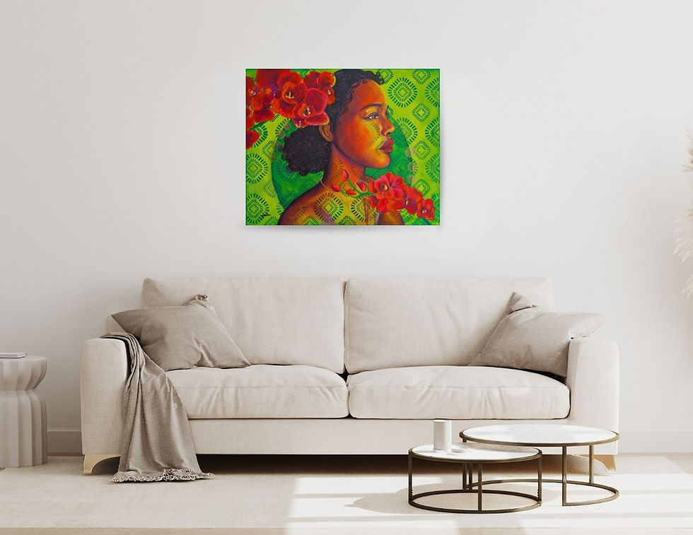 Thumbnail: SHE BLOOMS FORWARD: Woman with Orchids (Original Painting)