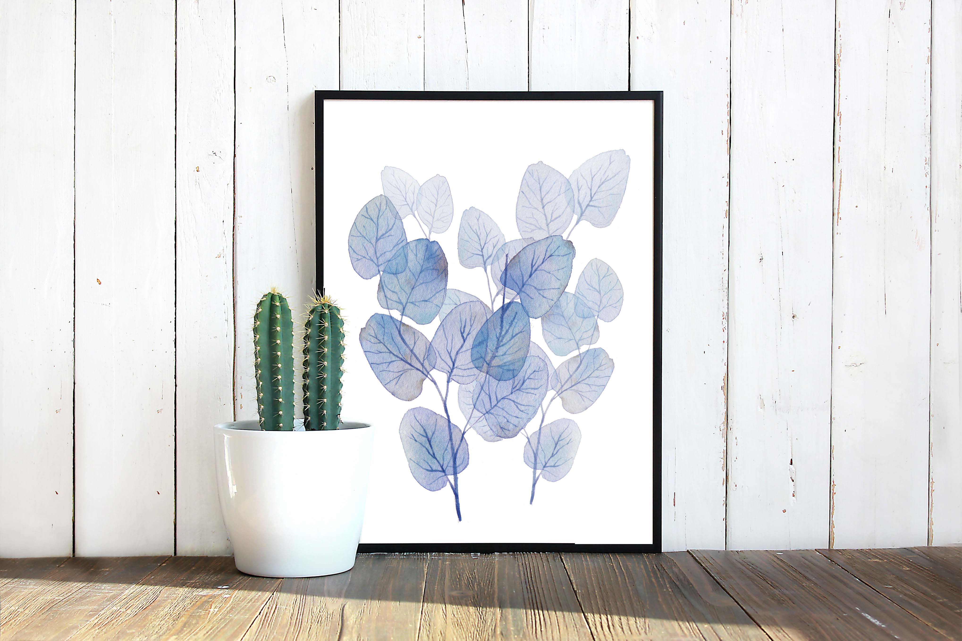 Blue Watercolor eucalyptus leaves | botanical decor | Printable art