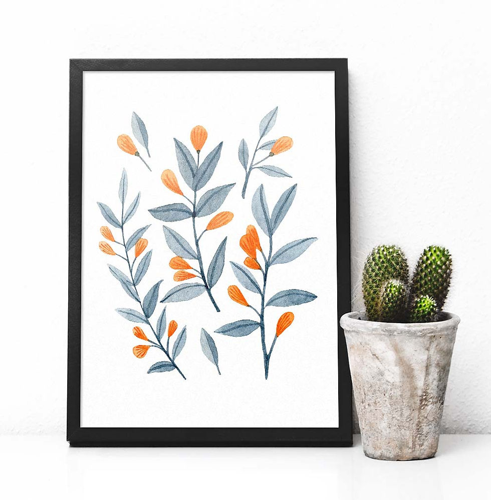 Watercolor botanical abstract | orange berries | printable art
