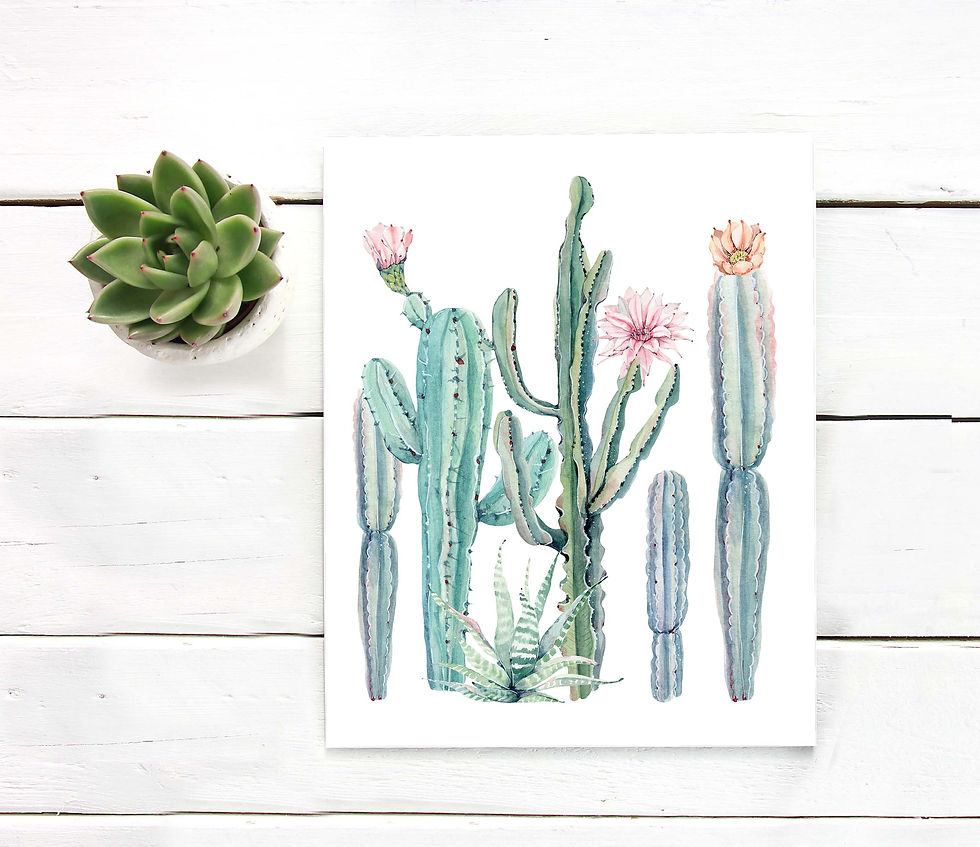 Watercolor cactus flowers, printable art
