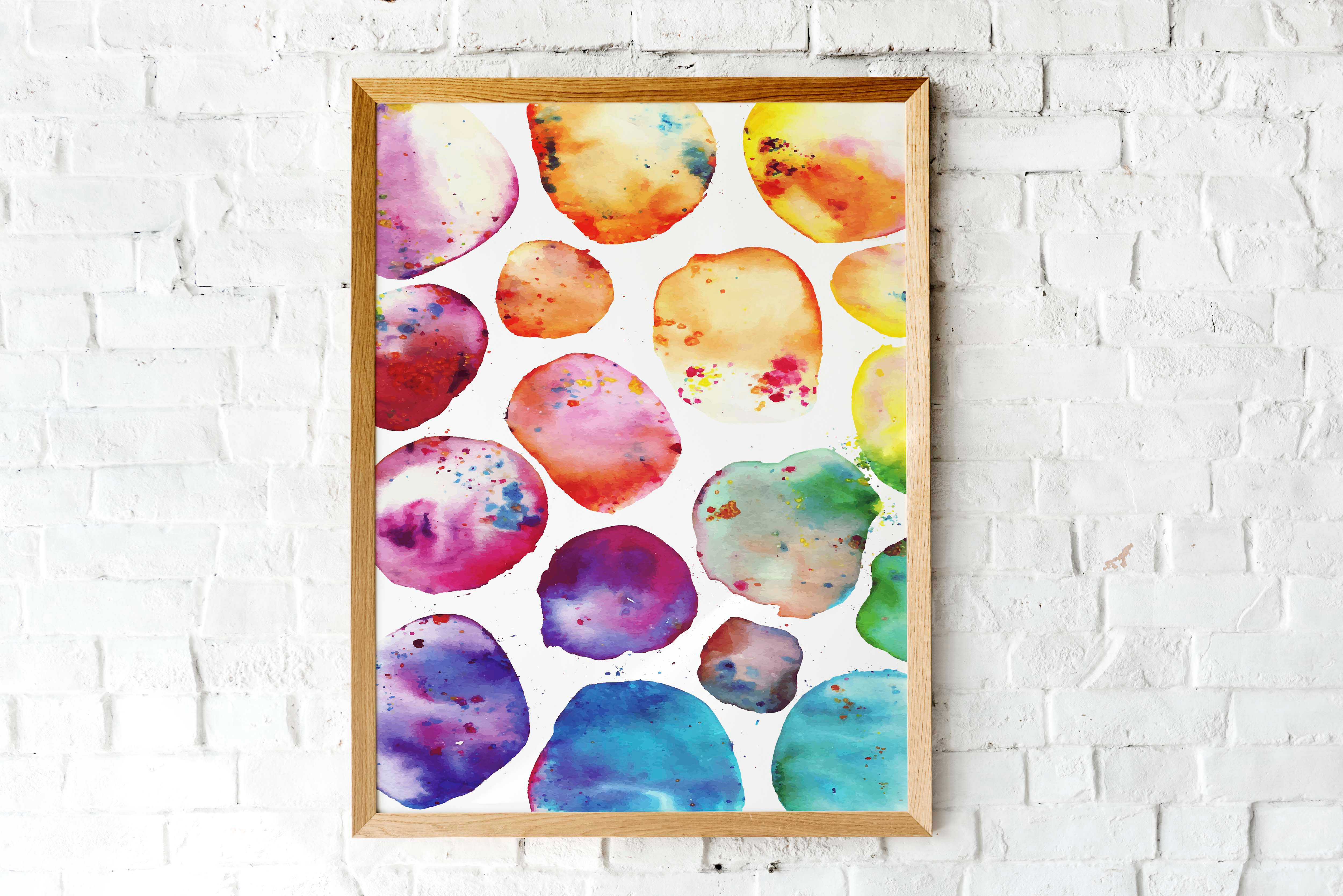 Rainbow bubbles bright decor living room art watercolor abstract