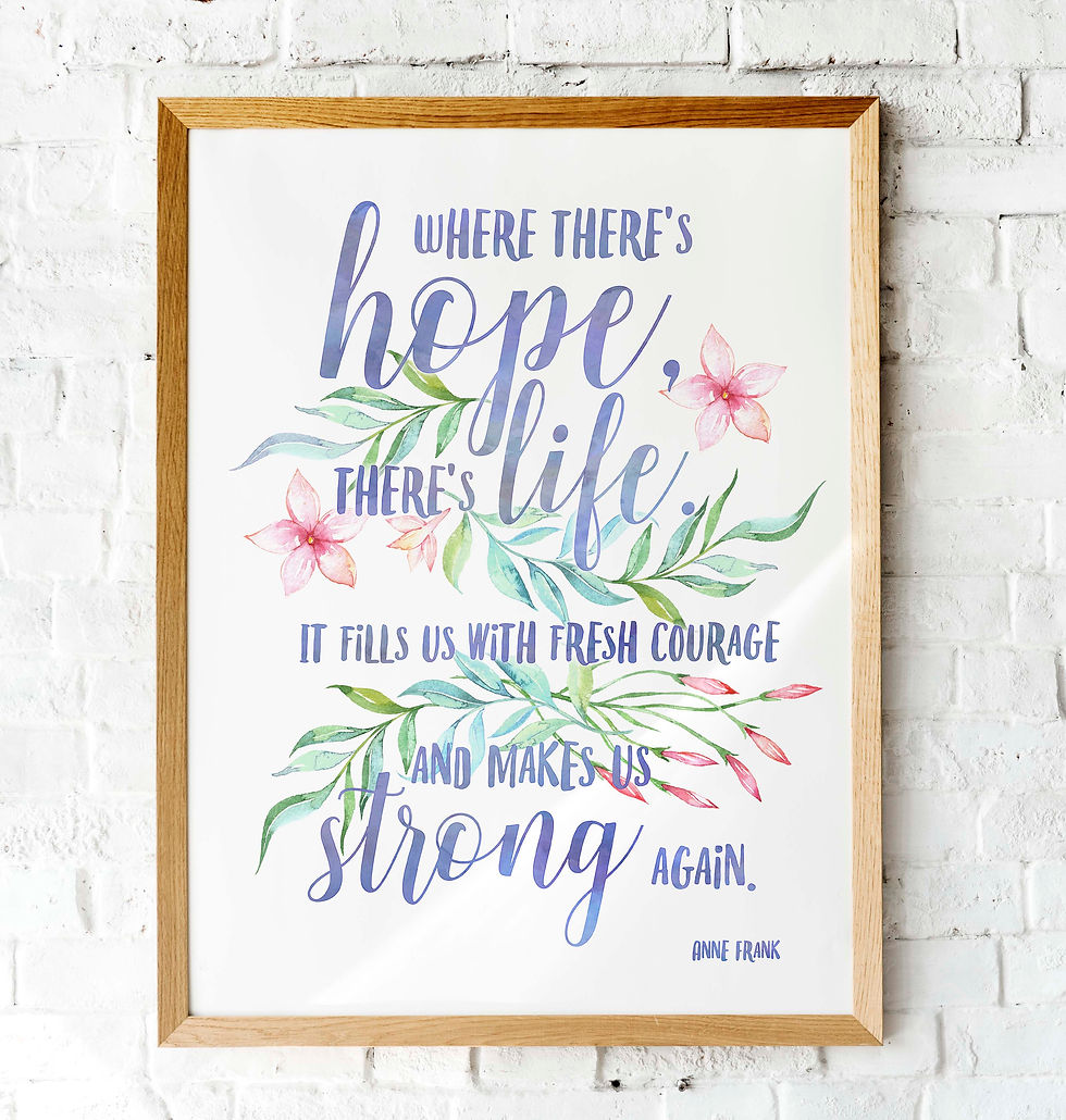 Printable Anne Frank Quote, watercolor, where there's hope there's life