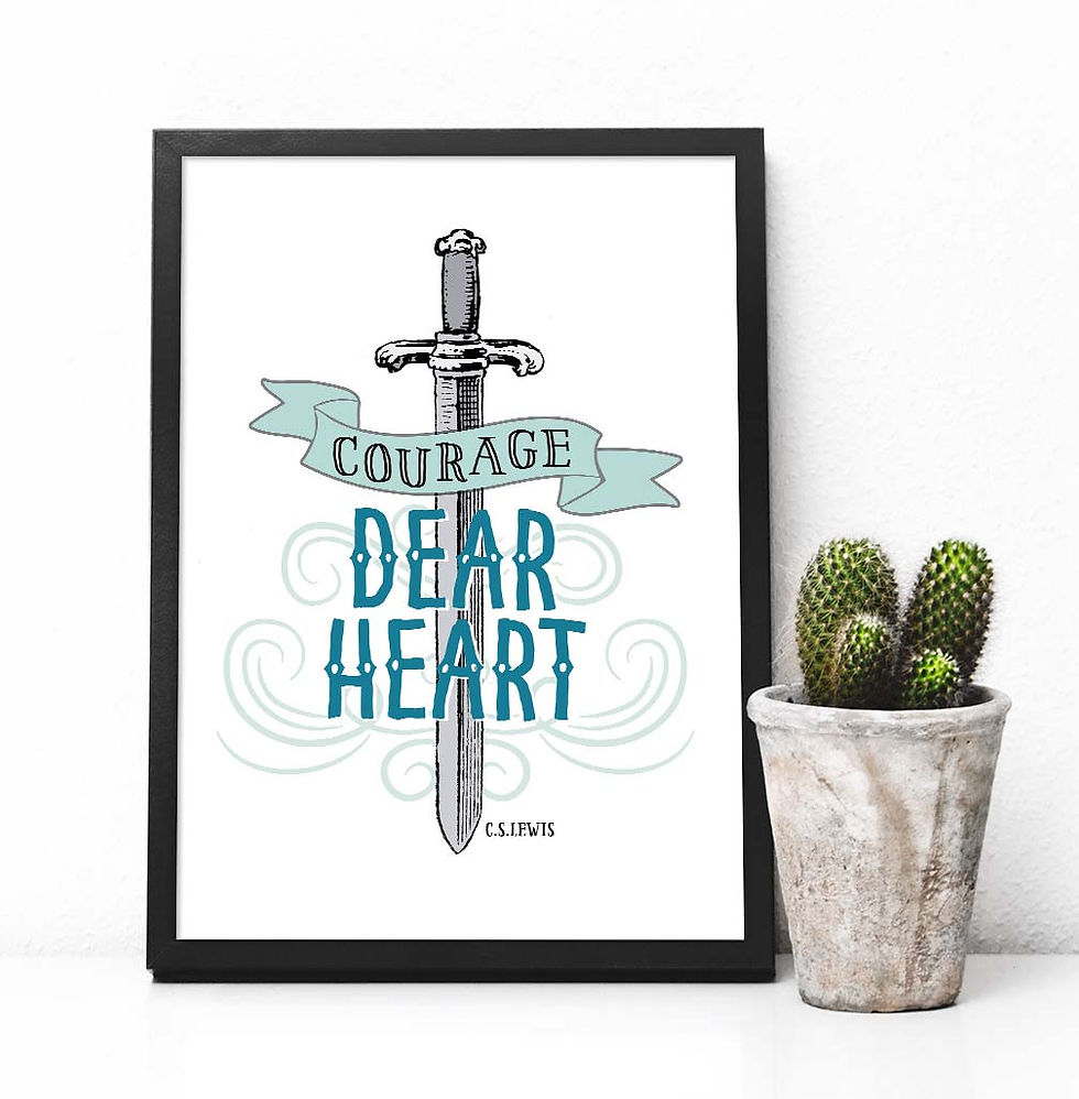 narnia, CS Lewis, courage dear heart, courage, sword, kids room decor, wall art, art print