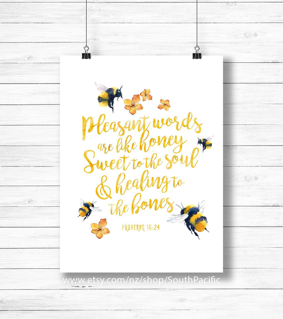 Proverbs 16v26 Watercolor Honey bees Pleasant words sweet to the soul watercolor illustration Watercolor scripture print bibl
