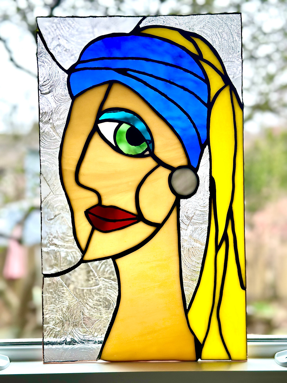 Girl with pearl earring stained glass panel