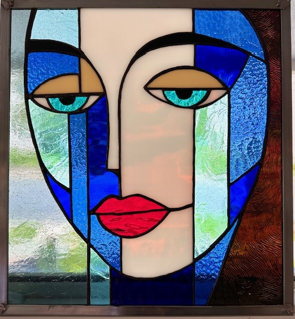 Cubist stained glass panel