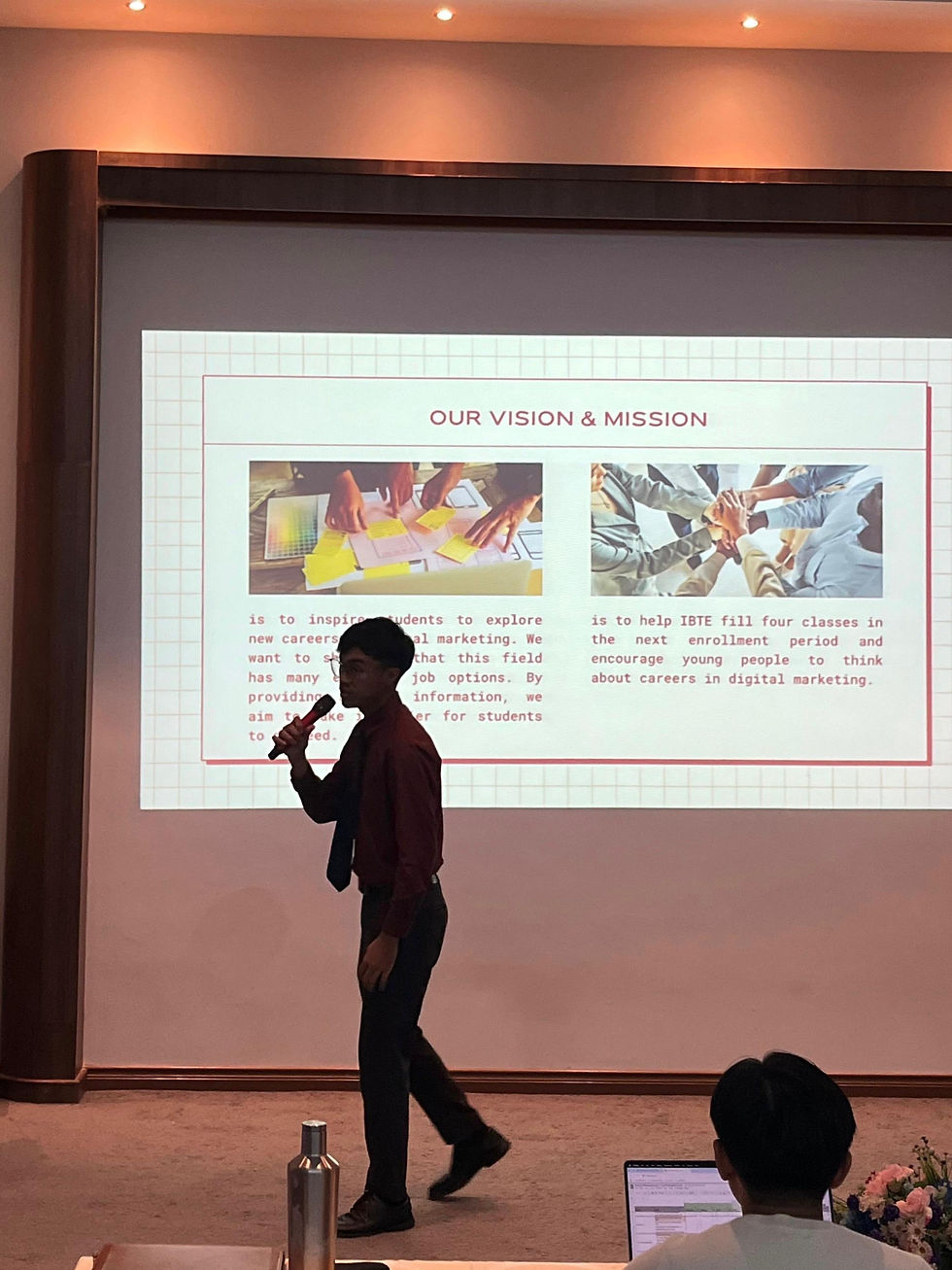 Putra Nazirul presenting during his final semester showcase at IBTE Business Campus, before joining AICREATIVV as a media intern.