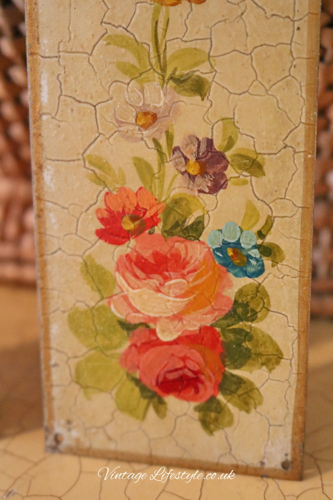 Thumbnail: Pair of enamel hand Painted Door plates roses vintage