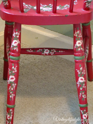 Thumbnail: red painted floral folk art vintage chair