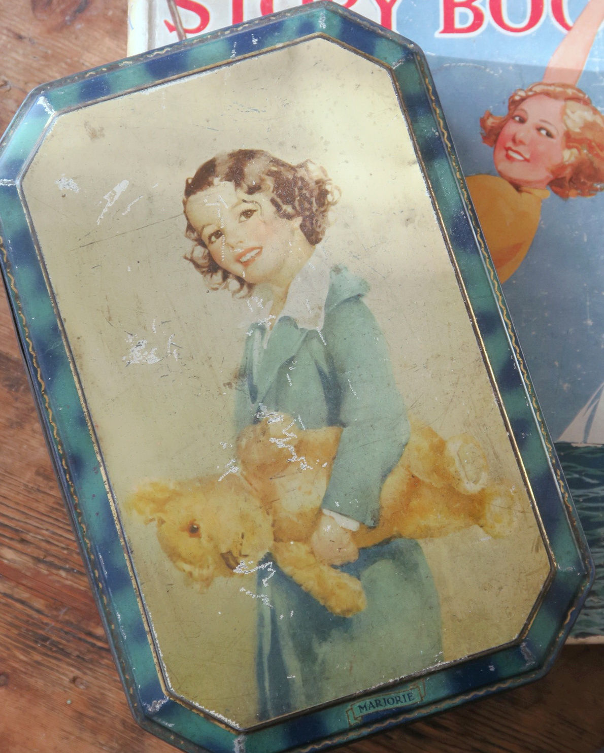 1930s Tin Little girl with Teddy Bear Marjorie