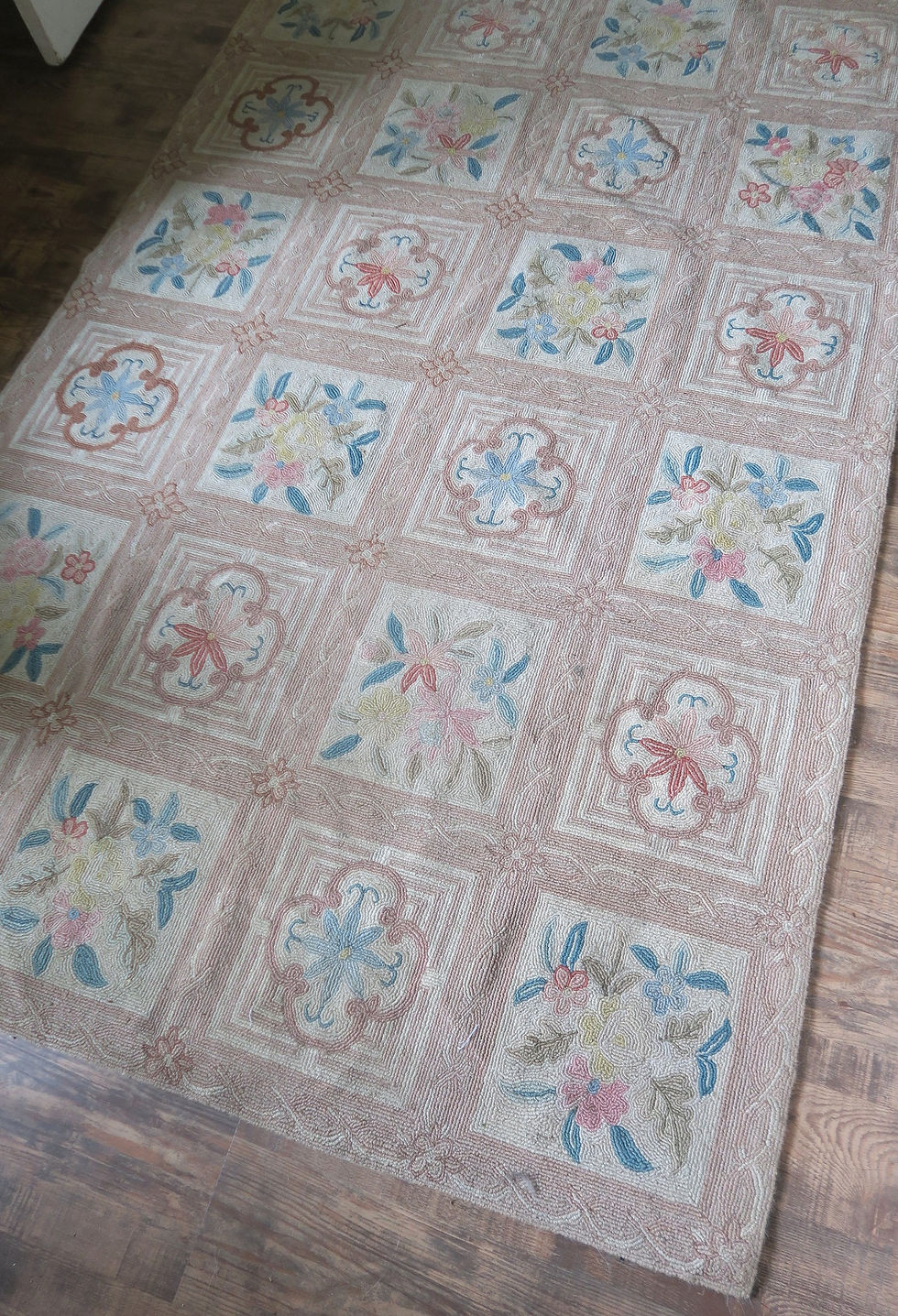 Thumbnail: Vintage Hand Embroidred Chain Stitch Floral Rug