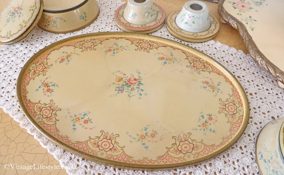 Thumbnail: Baret Ware 7 Piece Vanity Set 1950's decorative floral