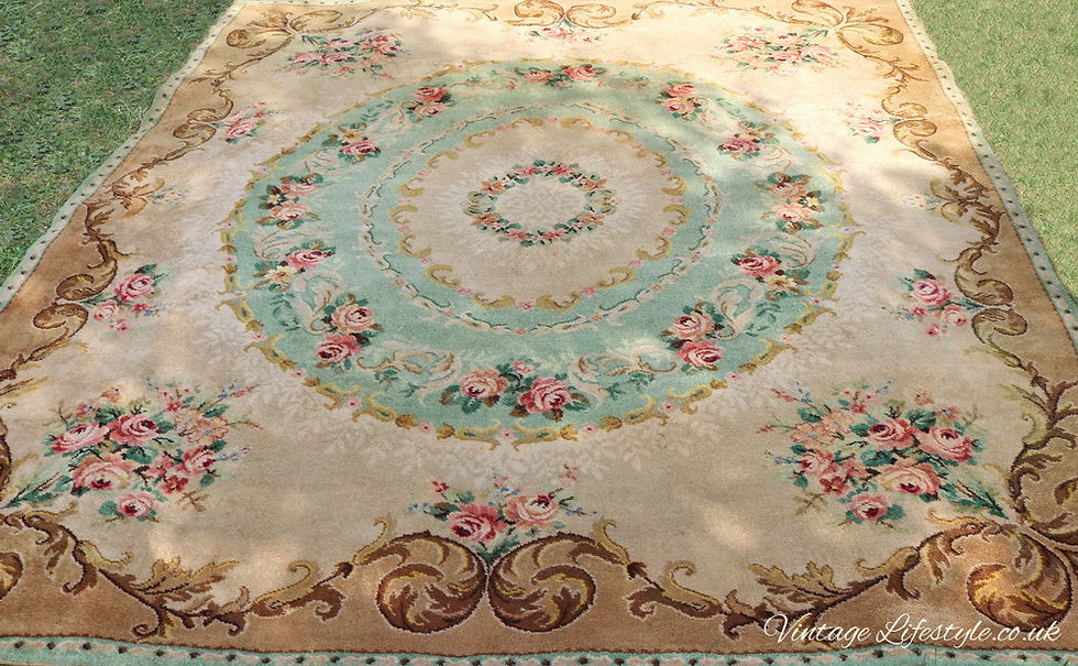 Axminster wool floral roses rug carpet 1940's