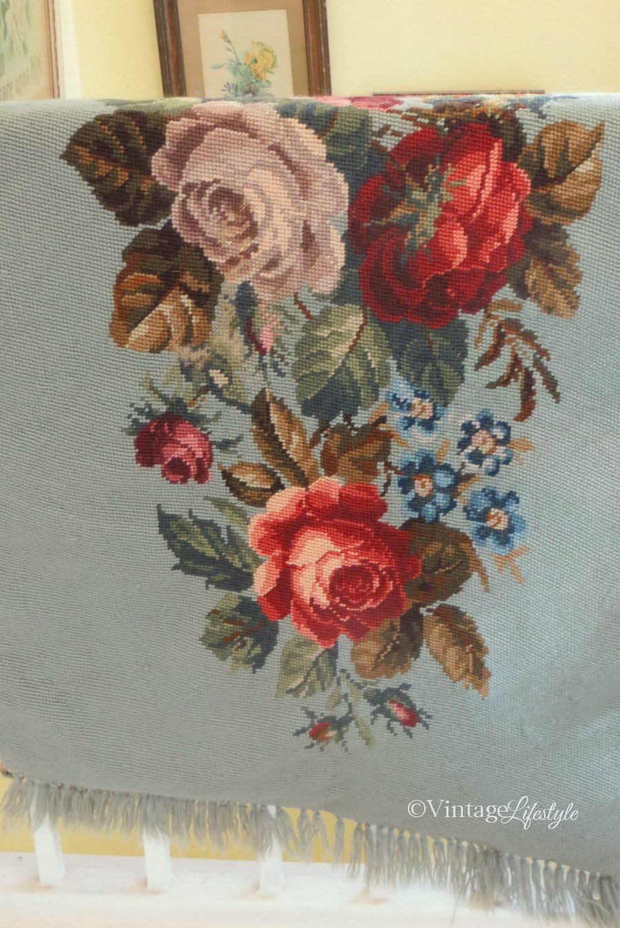 Rose Garland Needlepoint Rug