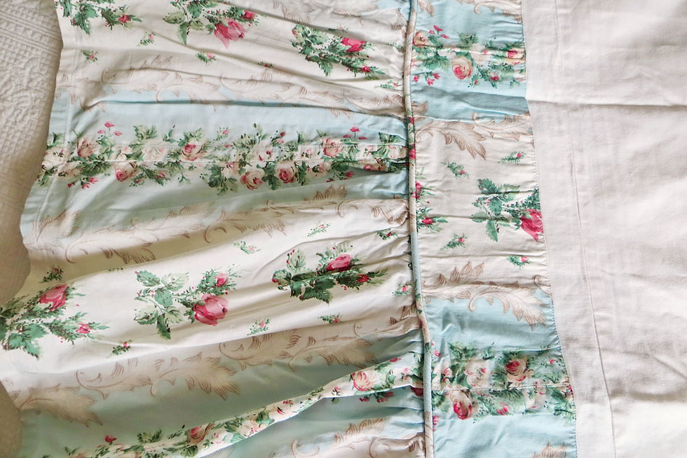 Thumbnail: Wardle Rosebuds & Aqua Bed Valance Sheet Gathers