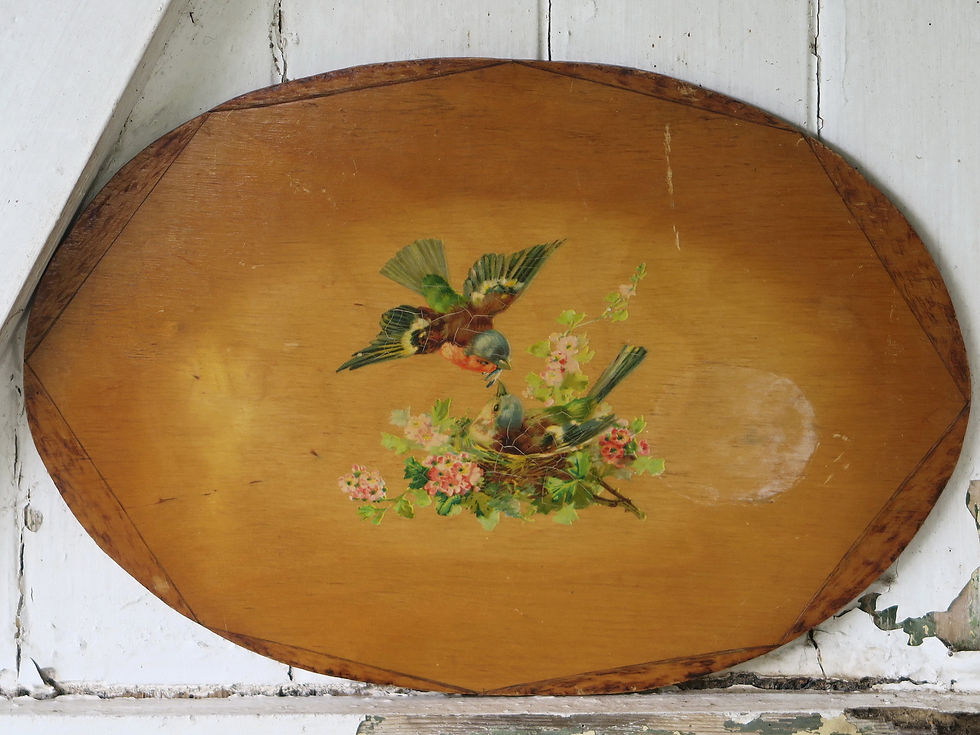 Thumbnail: Wooden panel Cottage decor Nest birds floral flowers vintage antique