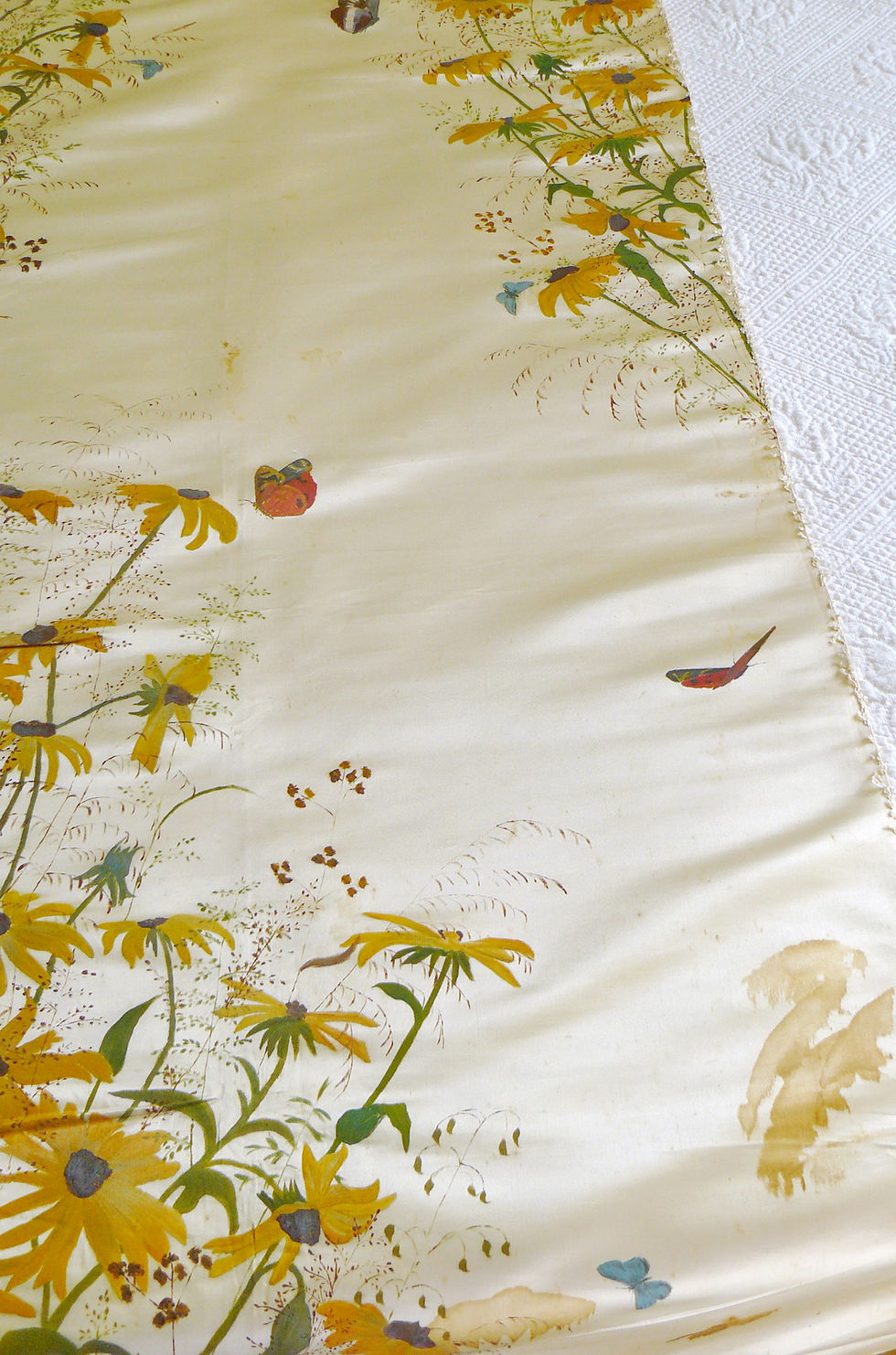 Thumbnail: Hand Painted Silk Satin Floral Panel vintage