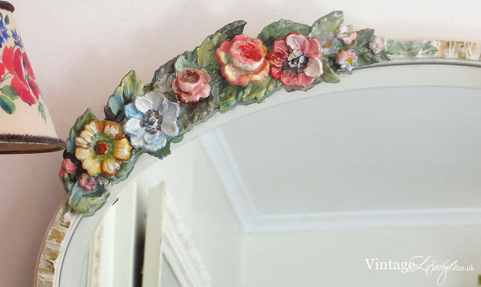 Ivory framed Vintage Barbola Mirror close up