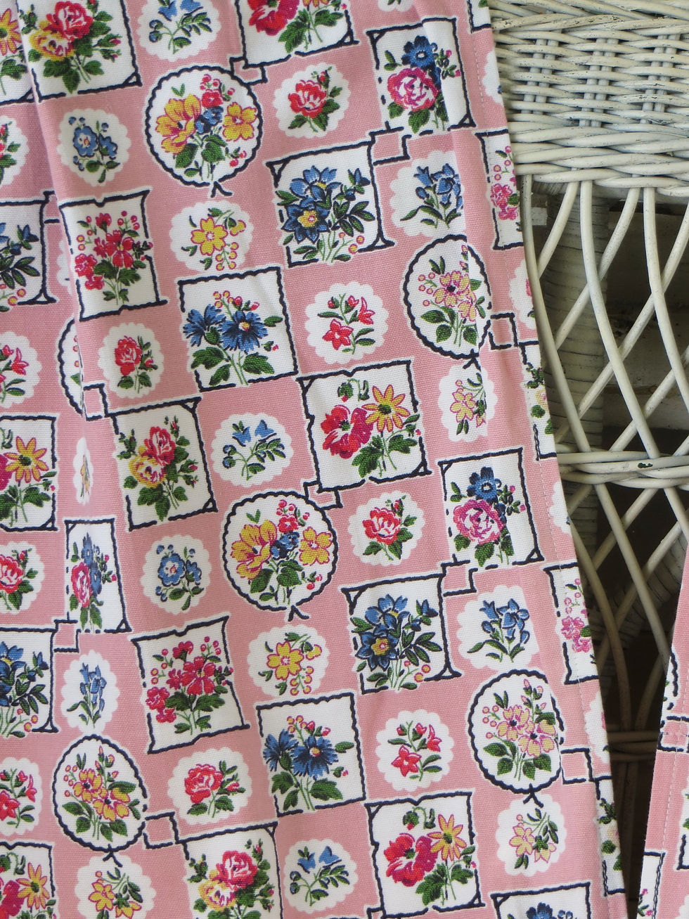 Thumbnail: 1950's Pink Floral Curtains Vintage