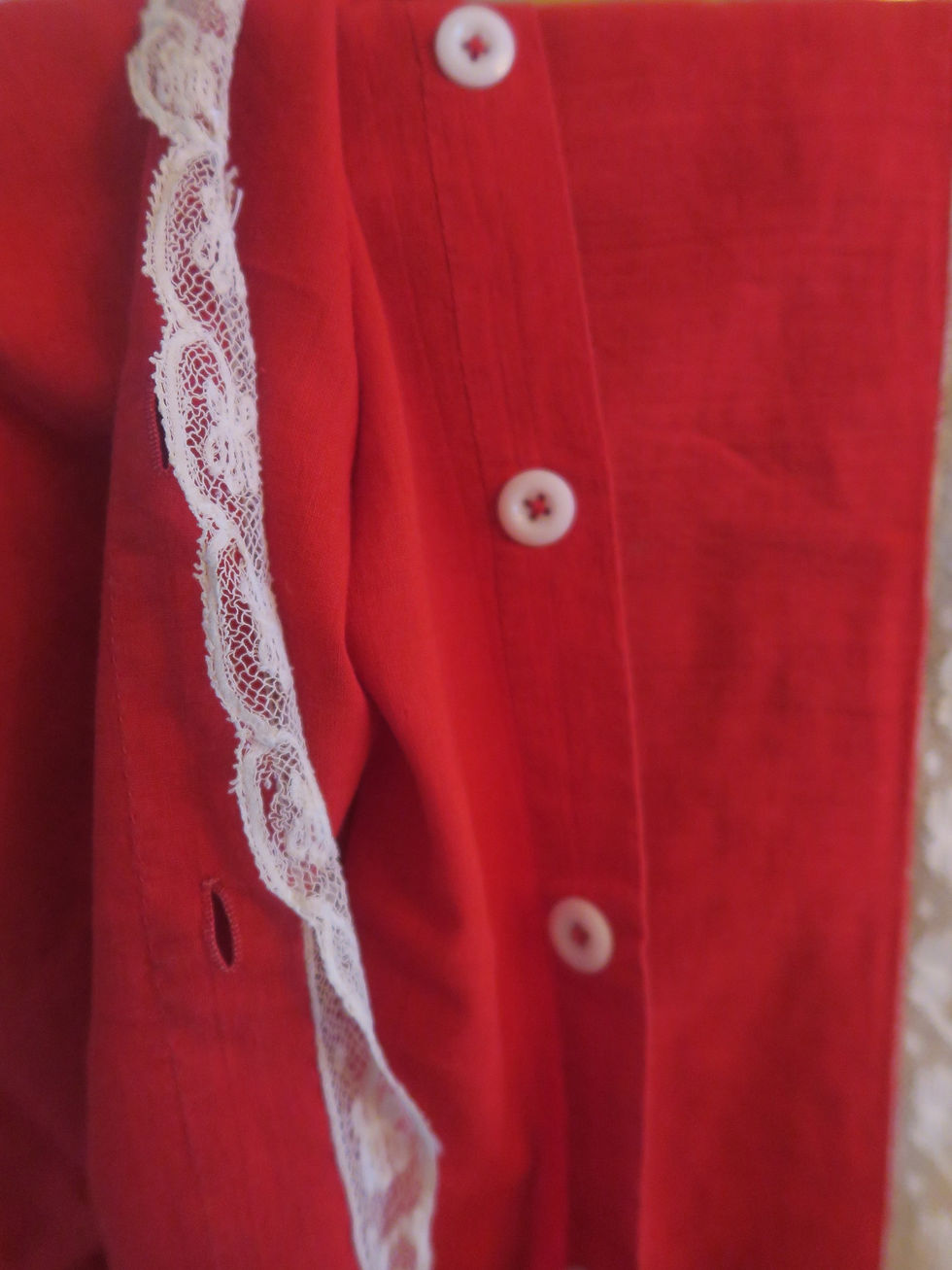 Thumbnail: Antique red pillowcase handmade lace