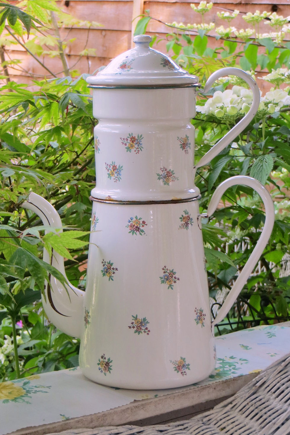 Thumbnail: French Enamel Posies Coffee Pot Biggin