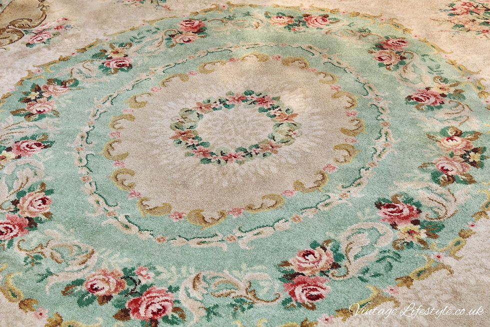 Thumbnail: Axminster wool floral roses rug carpet 1940's turquoise