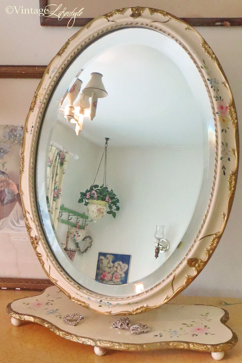 Thumbnail: Hand Painted Roses and florals around mirror frame