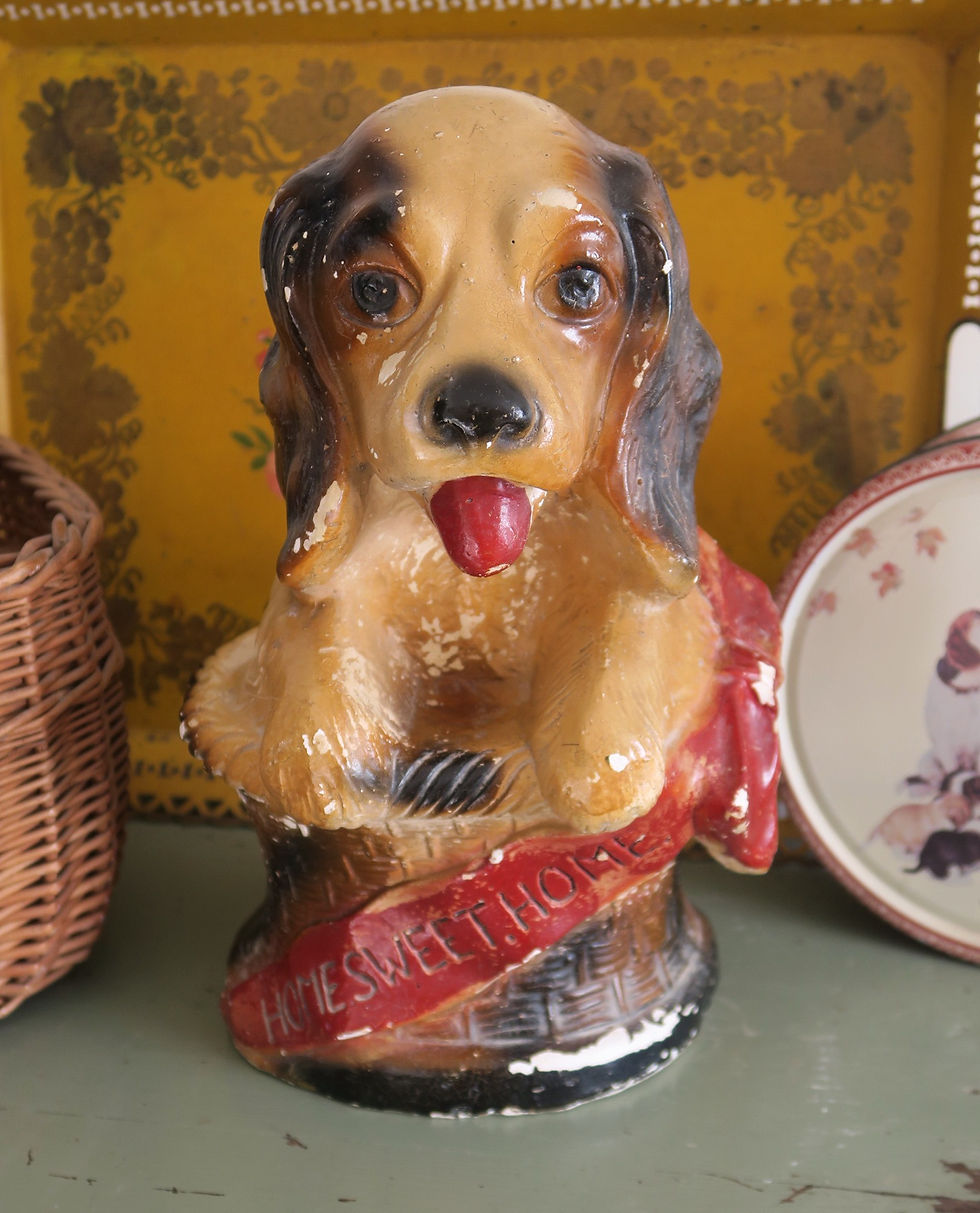 Thumbnail: chalkware fair carnival prize dog basket home sweet home