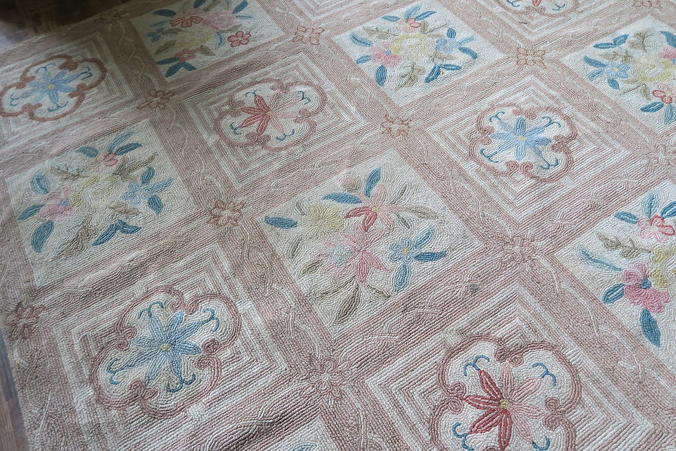 Thumbnail: Vintage Hand Embroidred Chain Stitch Floral Rug