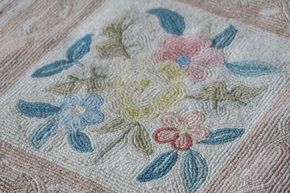 Thumbnail: Vintage Hand Embroidred Chain Stitch Floral Rug Flower