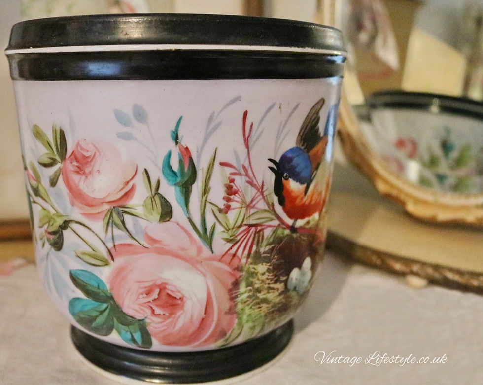 Thumbnail: Antique French cache pot planter porcelain nest birds