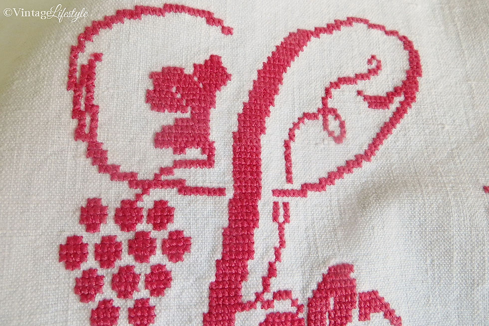 Thumbnail: French Monogrammed Linen sheet Red Letters Close up