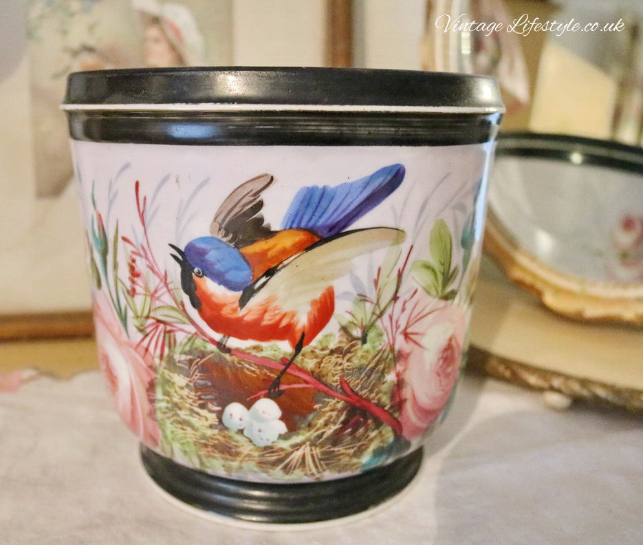 Thumbnail: Antique French cache pot planter roses