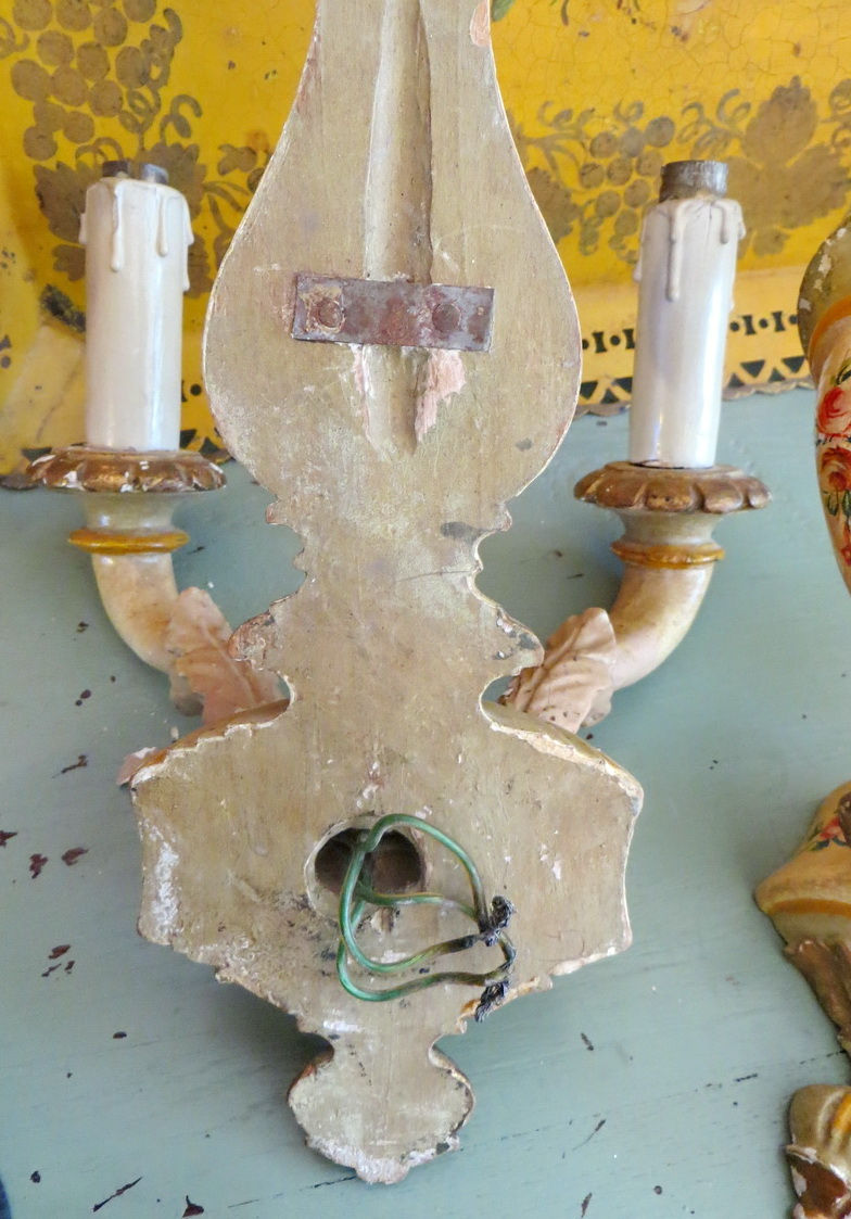Thumbnail: Pair of Painted Floral Wall Sconces Vintage
