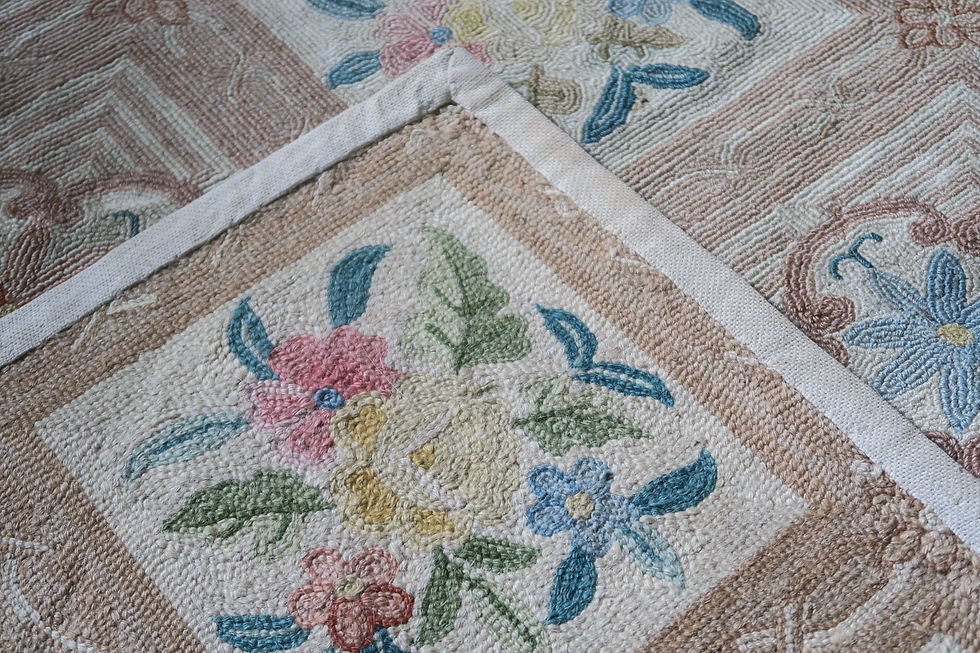 Thumbnail: Vintage Hand Embroidred Chain Stitch Floral Rug Under Side