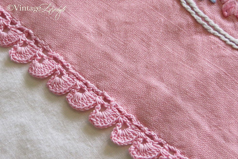 Close Up Crochet Edging Pink Linen Embroidered Cloth