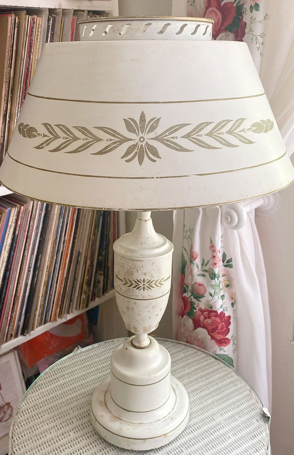 Thumbnail: cream toleware lamp vintage