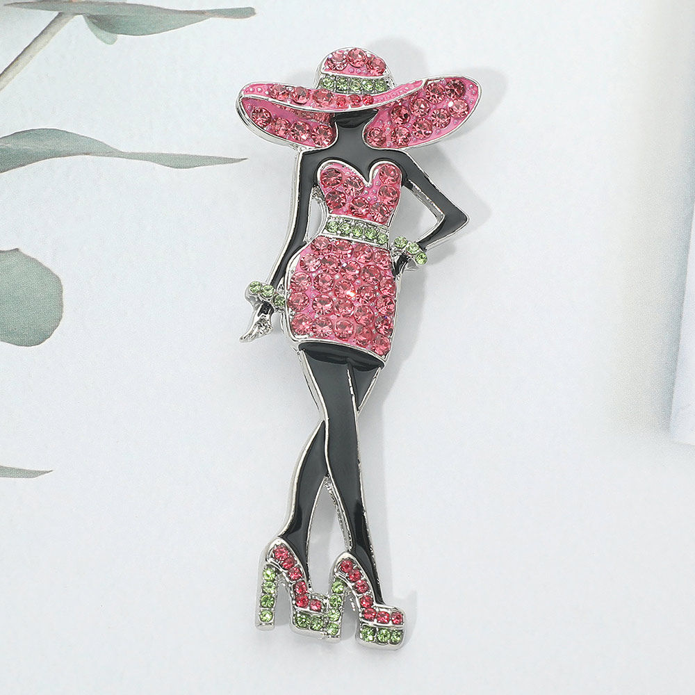 Pink and Green Rhinestone Elegant Fashion Lady Brooch (WT)
