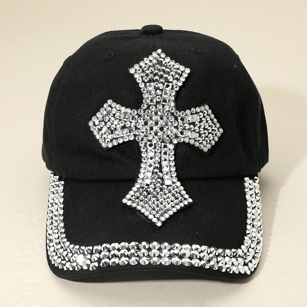 Bling Studded Cross Glam Baseball Cap (WT)