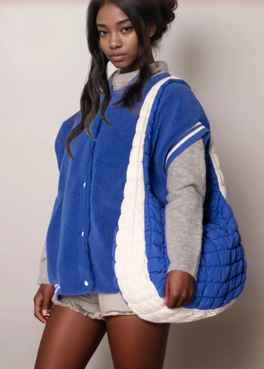 Blue and White Large Quilted Shoulder Bag (PT)