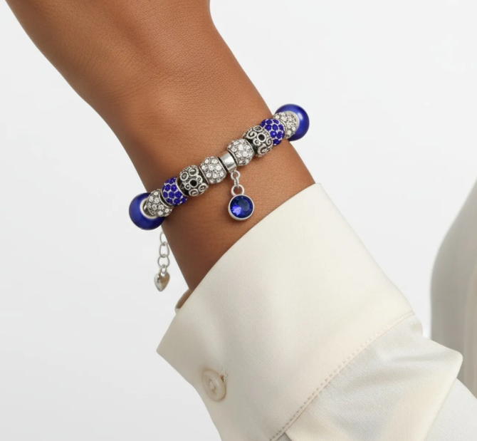 Blue Silver Snake Chain Blue Charm Bracelet (PT)