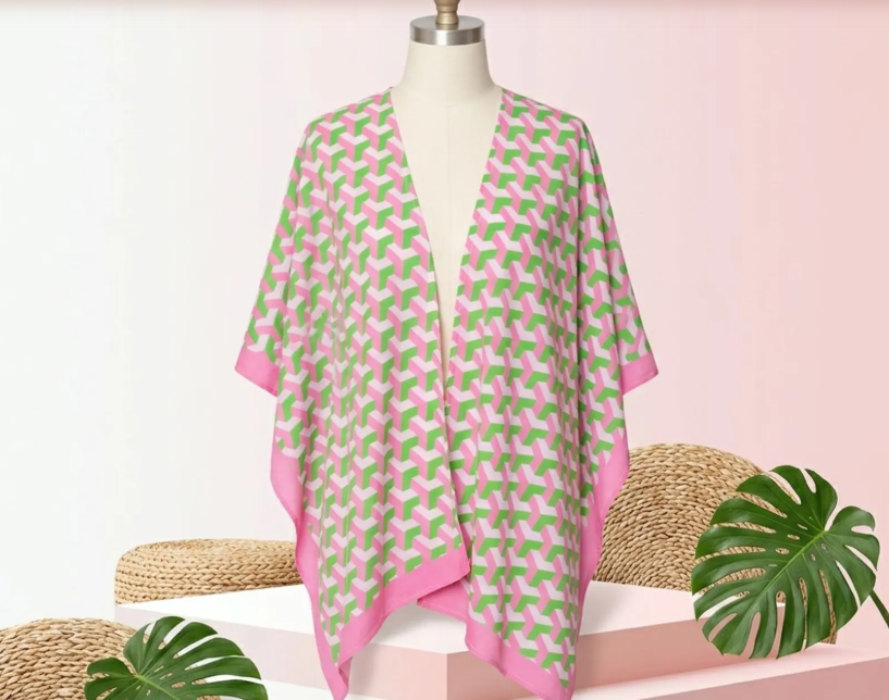 Pink and Green Block Print Kimono (PT)
