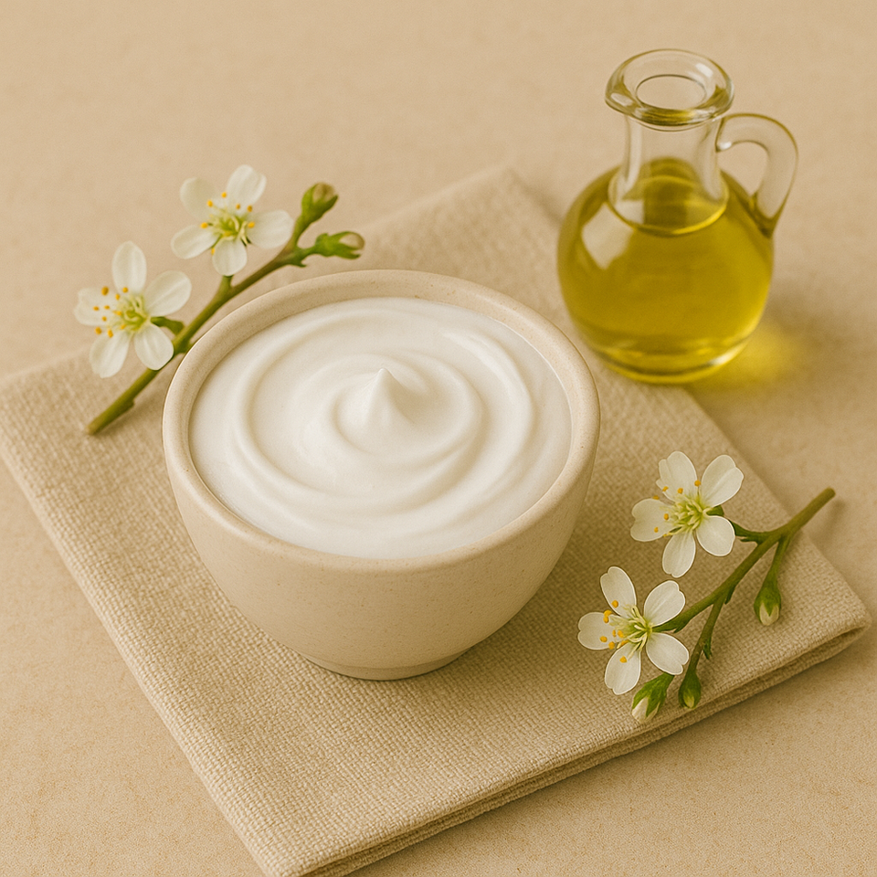 Age Defy White Tea & Shea Cream in ceramic bowl